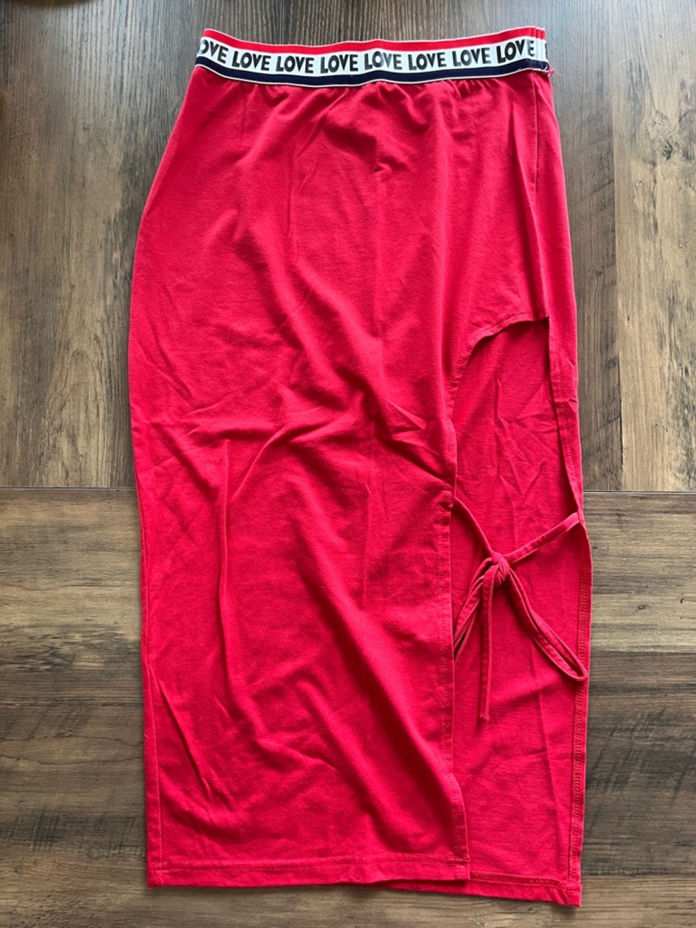 Red Midi Skirt with Thigh Split